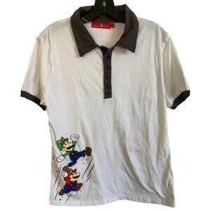 Vintage Mario Brothers Rhinestones Polo White Mario Luigi Large